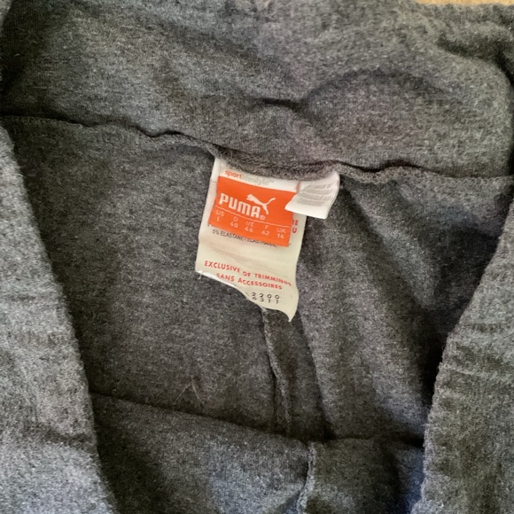 PUMA pants gray gather leg hems.  Waist to leg hem 26”.  Waist 15” side to side. - Picture 2 of 2